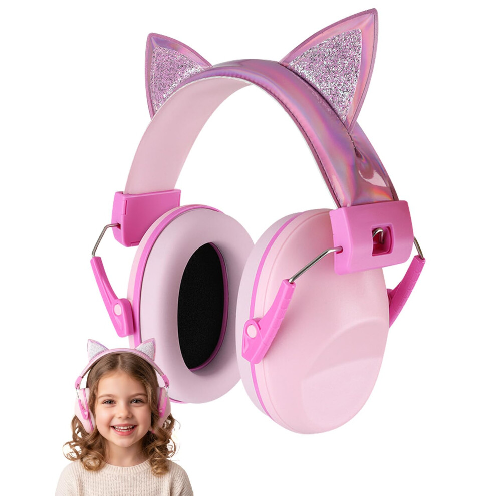 Evolpor Pink Ear Defenders Children, Adjustable Kids Ear Defenders With Cat Ears, Noise Cancelling Headphones For Kids Autism, Toddler Ear Defender A 7787932758638