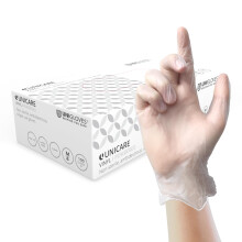 Unigloves Unicare Clear Vinyl Examination Gloves - Multipurpose, Lightly Powdered, Latex Free Disposable Gloves - Box of 100, Clear, Medium (GS0073)