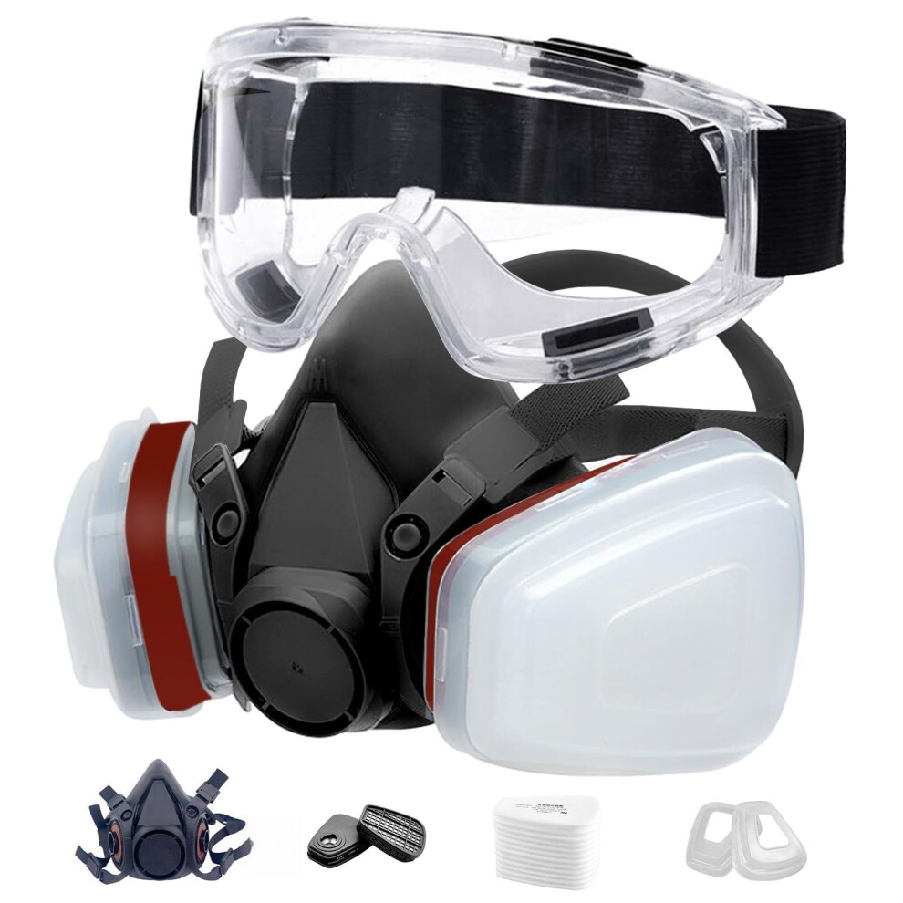 Reusable Full Face Mask, Dust Mask, Dual Filtration, 10 Replaceable Filter Pads, Suitable For Various Work Environments Such As Workshops 5051226637667