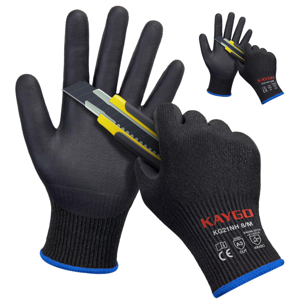 Kaygo Cut Resistant Work Gloves - 2 Pairs, Level C Protection, Microfoam Nitrile Coated Good Grip Machine Washable 5051226575563