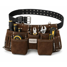 BOLTWORK Leather Tool Pouch Nail Pouch PRO Heavy Bag Organizer Hands Tools with Adjustable Waist Nylon Belt Metal Buckle to fit Small to XXL Waist