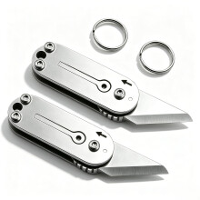 2 Pcs Small Box Cutter Multi Tool, Compact Stainless Steel Pocket Box Opener for EDC, Box Cutter Keyring for Home, Office, Warehouse