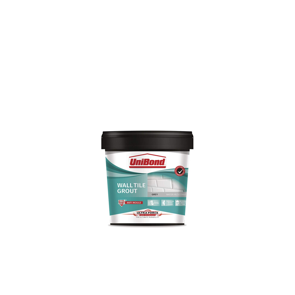Unibond 2643633 Ultra Force Wall Tile Grout, Waterproof Grout For All Rooms, Mould Resistant, Suitable For Porcelain, Mosaic And Ceramic, Grey, 1.38Kg