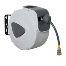 DURHAND Retractable Air Hose Reel, Wall Mount Auto Rewind Hose- Reel, 15m+ 140cm Diameter 3/8" 9.5mm, Connector 1/4" BSP, Grey