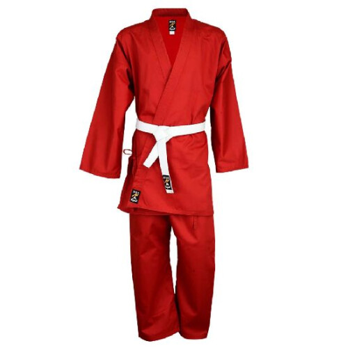 (3/160cm) Deluxe 9oz Karate Polycotton Uniform : Red Adults