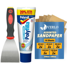 Polyfilla Wall Filler Kit 400g, Ready Mixed Crack and Hole Repair Paste with 3 Inch Scraper and 10 Sandpaper Sheets in Five Grits, for Interior Walls