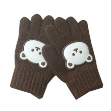 (Coffee) Children Warm Gloves Cartoon Five Fingered Design Winter Gloves Full Finger Mittens Keep Warm for Outdoor Activities  Yellow