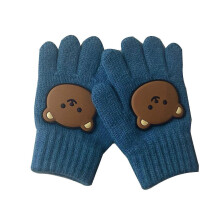 (Blue) Children Warm Gloves Cartoon Five Fingered Design Winter Gloves Full Finger Mittens Keep Warm for Outdoor Activities  Yellow