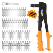 BEETRO Heavy Duty Hand Riveter, Rivet Gun Set, 3/32 inch-1/8 inch-5/32 inch-3/16 inch, 4 Nosepieces Set Includes 100pcs Rivets
