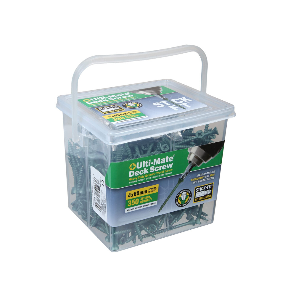Ulti-Mate D20100 Stick-Fit Deck Screws - 4.0 X 65Mm - Tub Of 350, Organic Green 5051226554872