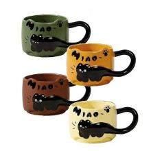 (Yellow) 4Colors Cat Cat Stacked Cup,Cute Stackable Coffee Mugs,Ceramic Funny Animal Coffee Mugs