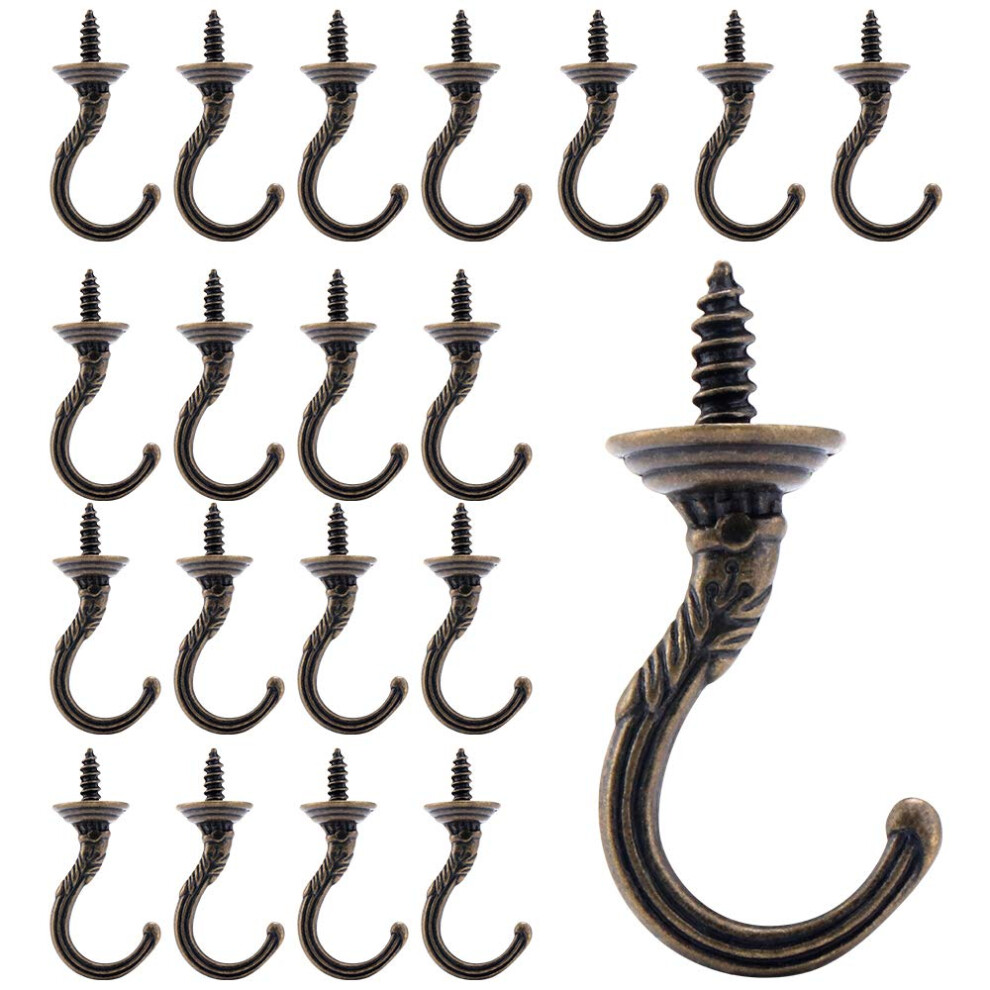 Fippy 20Pcs Vintage Screw In Hooks Antique Carving Cup Hook Small Wall Ceiling Screw Hooks For Garden Home Office Kitchen Bedroom 5051226618611