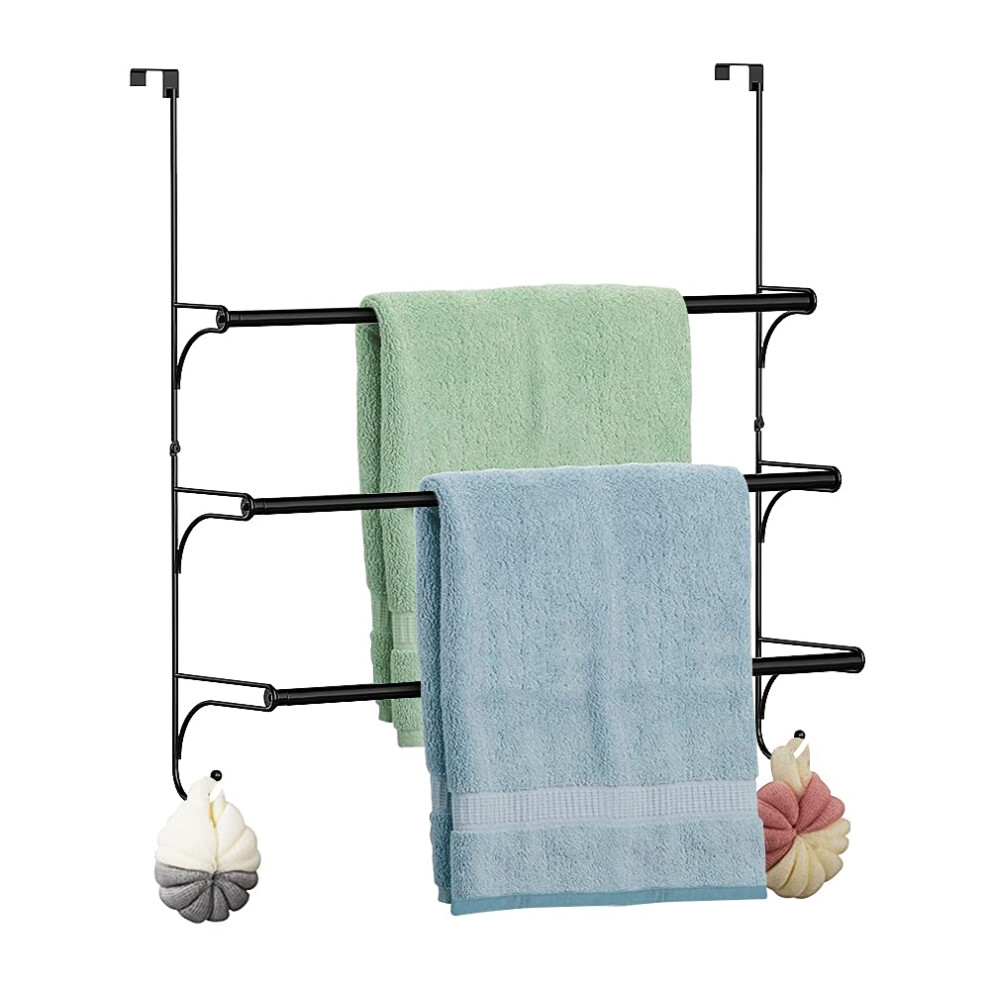 Over-The-Door Towel Rack - 3 Tier Hanging Expandable For Towels And Clothing - Black 5051226554551