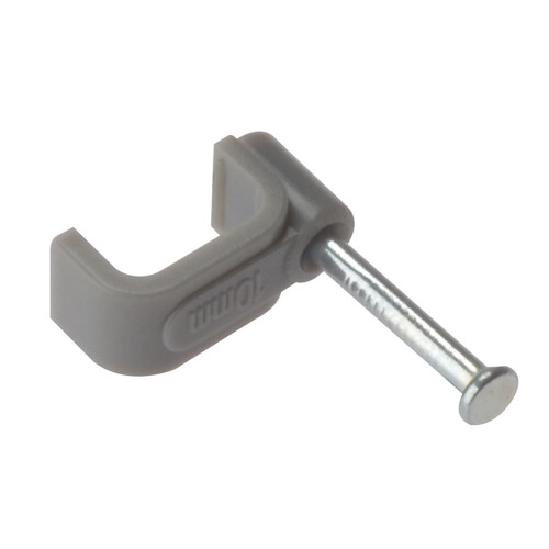 Forgefix ForgeFix Cable Clips - Flat | 1.50mm | Grey Plastic Clip, Zinc Plated Nail | Box 100