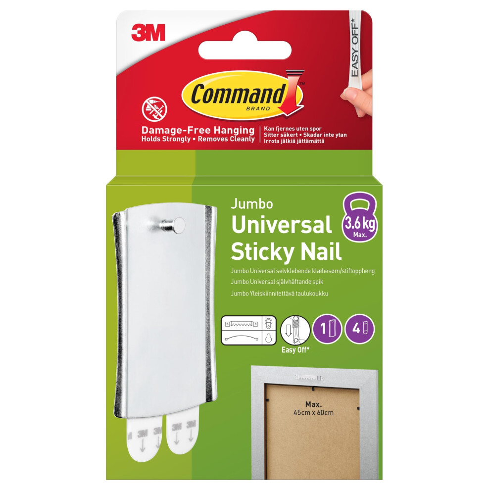 Command Large Metal Universal Picture Hanger, 1 Hook + 4 Adhesive Strips, Damage-Free Hanging For Frames, Mirrors, Wall Decor And Clocks, Holds 3.6 Kg 5051226620652
