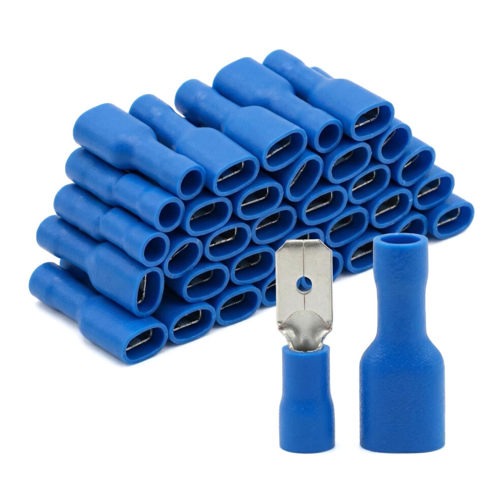 Grapelet 100X Blue Spade Connector Insulated Crimp Terminals For Electrical Wiring 5051226558337