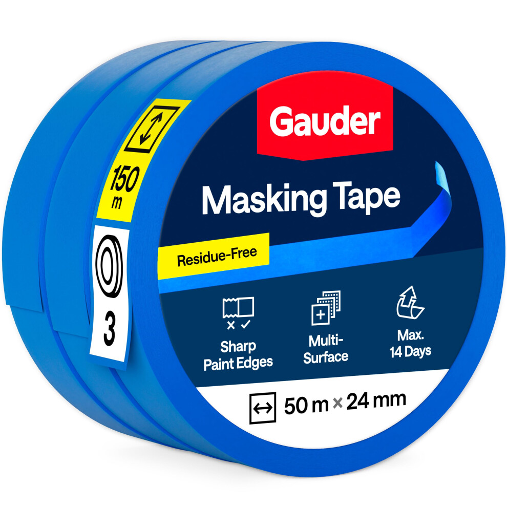 Gauder Masking Tape For Painting - Blue Painters Tape For Precise Edges - Paint Tapes For Painting - Decorators Tapes For Renovating, Automotive 5051226602269