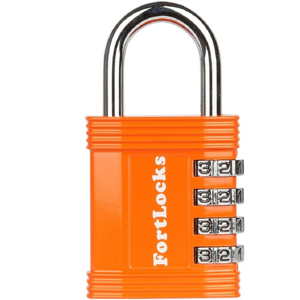 Fortlocks Gym Padlock | 4-Digit Combination Lock For Indoor Lockers & Outdoor Use | Heavy-Duty, Rustproof, Weatherproof | 1-Pack, Orange 5051226558818