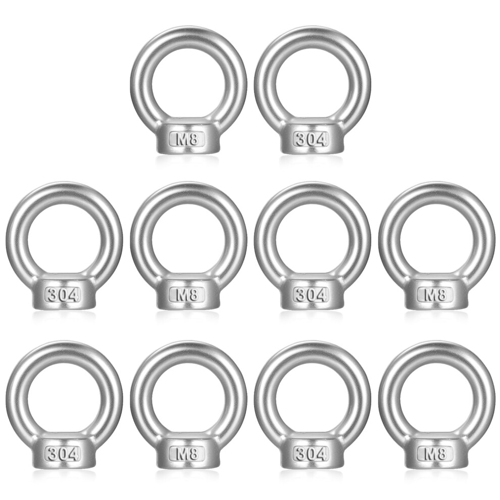 10 Pcs M8 Lifting Eye Nutseye Lifting Ring Eye Nuts, 304 Stainless Steel Ring Nutseye Bolts 5051226607783