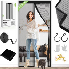 Magnetic Door Curtain, Fly Screen Curtain for Doors Without Drilling, with Strong Magnets and All-Around Magic Band, 80 x 200 cm
