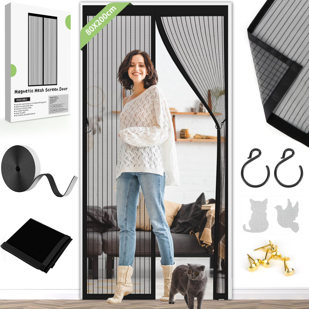 Magnetic Door Curtain, Fly Screen Curtain For Doors Without Drilling, With Strong Magnets And All-Around Magic Band, 80 X 200 Cm 5051226598425