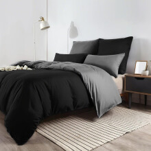 Soifox King Size Duvet Cover Sets Black and Dark Grey, 3 Piece Microfiber Reversible King size Bedding Bed Sets