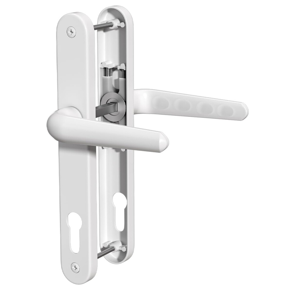 Bwintech 1 Set White Upvc Door Handle Set, 92Mm Backset, 210Mm Screw Hole Distance, 243Mm Plate Length Front Door Handles For Upvc Door 5051226599996