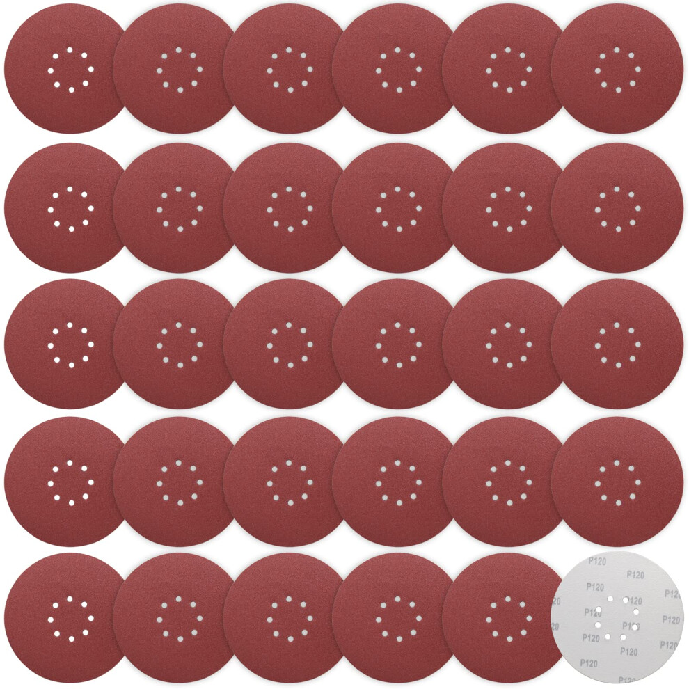 Stebruam 225Mm Sanding Discs 120 Grit 30 Count, 9 Inch 8-Hole Sandpaper Hook And Loop Orbital Drywall Sander Sanding Pads 5051226602382