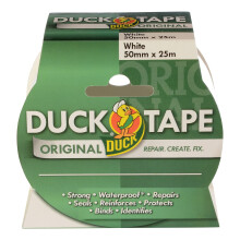 Duck Tape Original White, 50mm x 25m. The original high strength waterproof gaffer and duct adhesive cloth repair tape