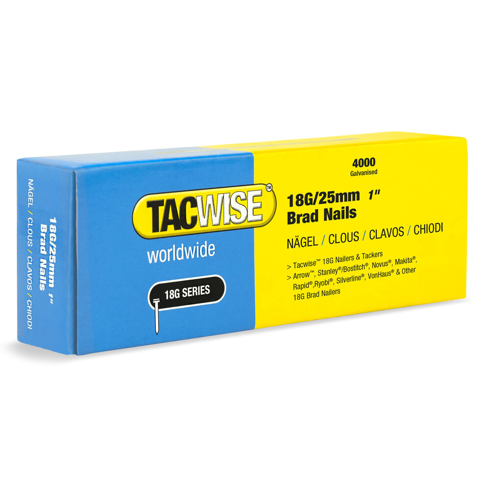 Tacwise 1710 Type 18G / 25 Mm Galvanised Brad Nails, Pack Of 4,000,Silver 5005258578481