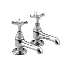 Bristan 1901 Basin Pillar Taps with Crosshead Handles, Single Flow Traditional Design Bathroom Fixture Suitable for All Plumbing Systems, Chrome