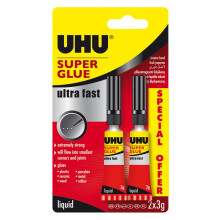 UHU 3-62686 Super Glue Ultra Fast Liquid 2x3g Blister (Packaging May Vary)