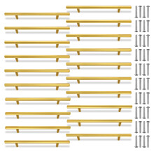AHAQU 20PCS Gold Cabinet Handles, 200mm (128mm Hole Center) Stainless Steel Kitchen Cupboard Handles