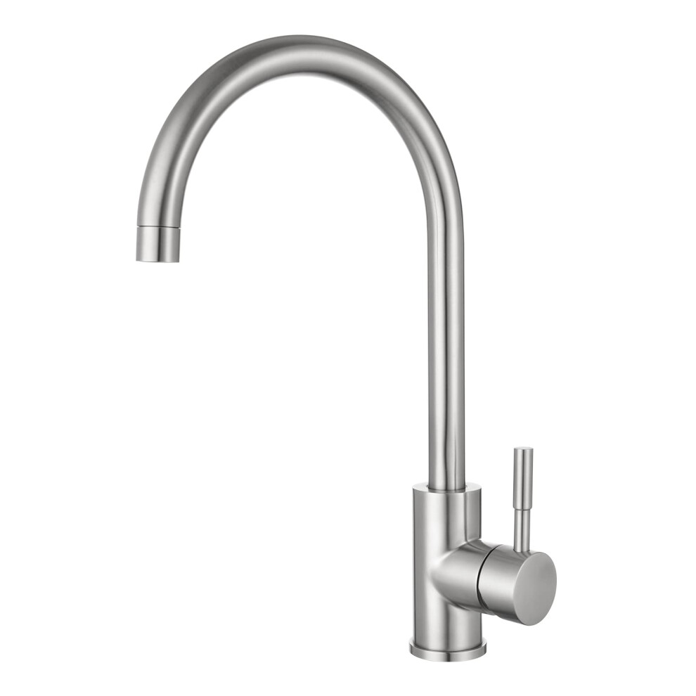 Kitchen Taps Stainless Steel Kitchen Sink Tap Mixer Brushed Nickel Single Lever 360 Swivel Spout Monobloc Mixer Taps For Sink 1 Hole High Arc 5051226631955