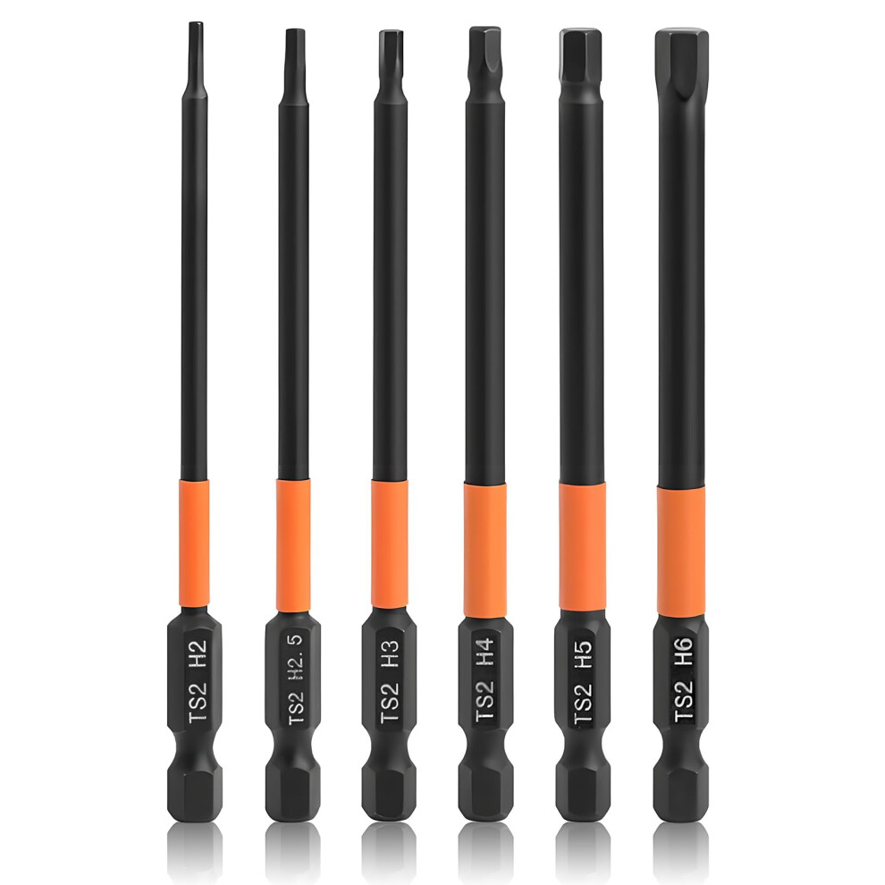 Hex Allen Key Drill Bit Set, 100Mm Magnetic Allen Key Impact Driver Wrench Drill Bits S2 Steel 1/4" Hex Shank Screwdriver Bits Set H2-H6 5051226560712