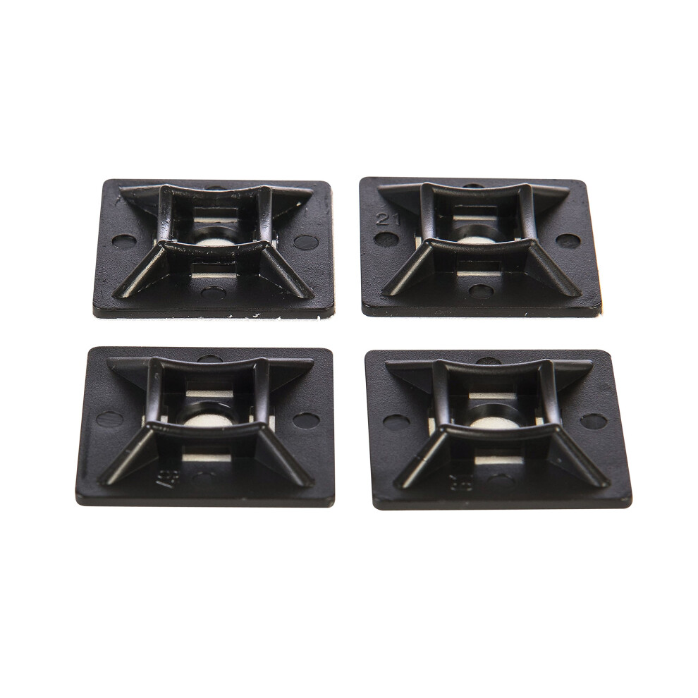 100 Pack Of Black Cable Tie Bases - 28Mm X 28Mm - Premium Adhesive Fixing Mounts By Gocableties 5051226632792