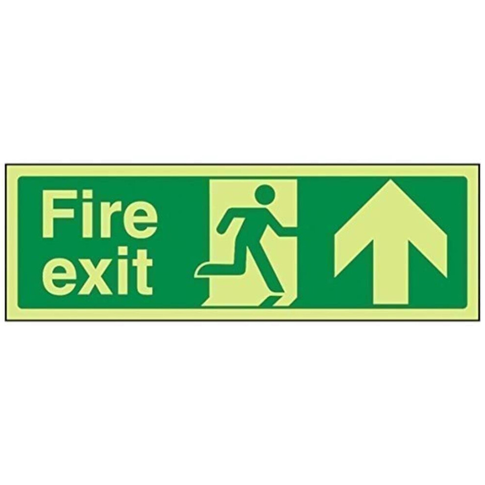 V Safety Glow In The Dark Fire Exit Arrow Up Sign - 300Mm X 100Mm - Rigid Plastic 5004519394815