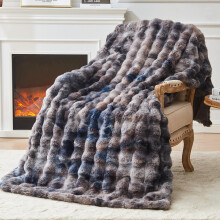 EMME Rabbit Plush Throw Blanket - 150 x 200cm Ultra Soft & Bubble Thick Couch Blanket for Sofa, Fleece-Like Cozy Living Room Blanket,Tie Dye Grey
