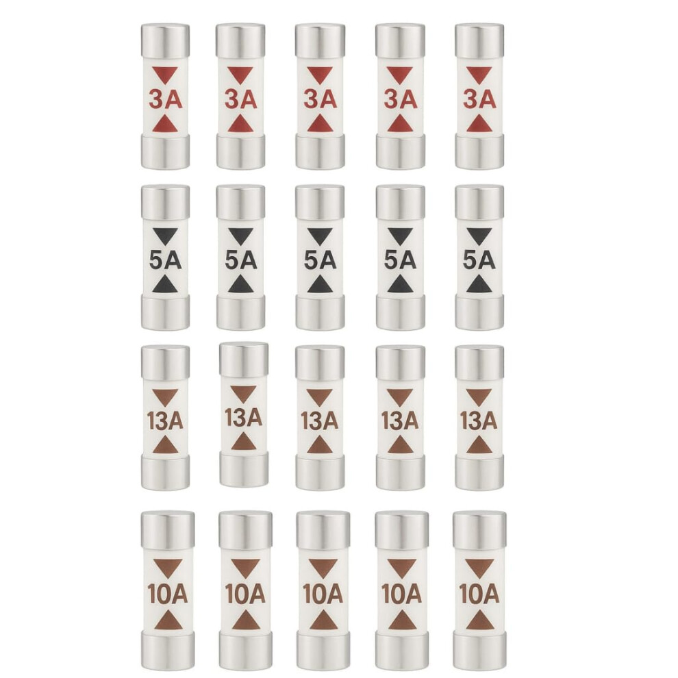 20 X Mixed Household Ceramic Plug Fuses Â 3A, 5A, 10A & 13A Â Replacement Electrical Fuses For Domestic Mains Plugs, Appliances & Everyday Use 5051226637056