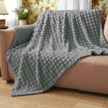 BEDELITE Fluffy Fleece Throw Blanket - Grey Sofa Throw Checkered Design Soft Cosy Warm Small Blankets for Single Bed, Gifts for Women