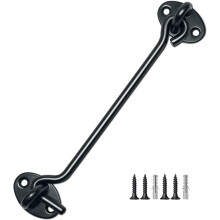 TOPYWMSP Hook and Eye Latch 1pcs 8 Inch Black Stainless Steel Cabin Hook for Door,Gate,Window(200mm)