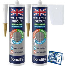 BONDIFY Waterproof Wall Tile Grout White Cartridge Ready Mixed 450g x 2 FAST DRYING Anti Mould Wall Grout Repair Kit White, Grout Reviver for Shower
