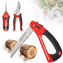 EZUVITA Pruning Saw 180mm with Secateurs & Pruning Scissors, Folding Hand Saw with Secure Lock, Triple Teeth, 7TPI, Soft Grip Tree Saw for Wood