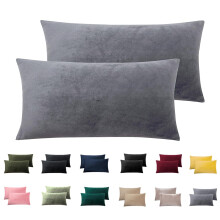 Soifox Velvet Warm Pillow Cases 2 Pack Grey - Winter Thermal Pillowcases with Envelope Closure, Flannel Soft Fluffy Pillow Covers