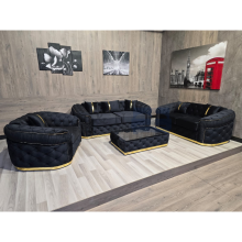(3+2 Seater, Grey) Luxury Chesterfield Toronto Plush Velvet Sofa Set Gold Trim 2 & 3 Seater Corner Sofa Couch Settee