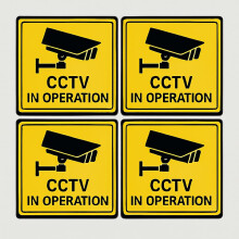 Inside Window CCTV Stickers – Applies Inside Reads Outside – CCTV Warning Sign for Windows – Camera Security Sticker 100mm x 100mm (4 Pack)