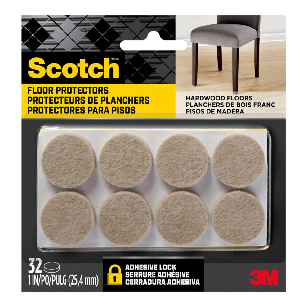 Scotch Sp802-Na Brand Felt Pads By 3M, For Protecting Wood Floors, Diameter, 32/Pack Furniture, 1" Round Beige