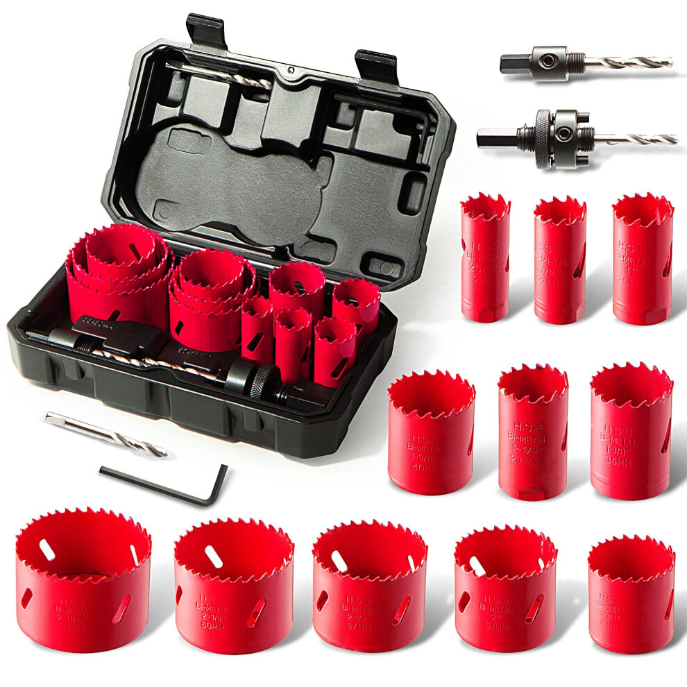Hychika Bi-Metal Hole Saw, 17 Pcs Hole Saw Set 19Mm-68Mm, Cutting Depth: 40Mm, Perfect For Drilling Soft Metal, Wood, Pvc Board And Plastic 5051226631696