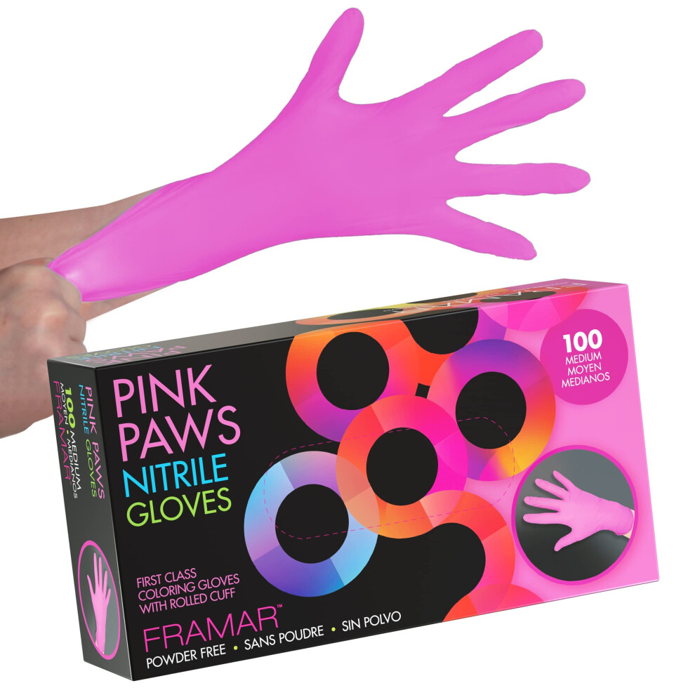 Framar Pink Gloves Disposable Medium Â Powder Free Nitrile, Latex Free Gloves Medium Disposable For Hair Dye, Tattoo, Cleaning Â Extra Durable And 5004954460199