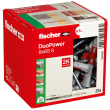 Fischer DuoPower 8 x 65 S, Powerful Universal Plug with Safety Screw, Intelligent 2-Component Technology for fastenings in Concrete, Bricks, Stone